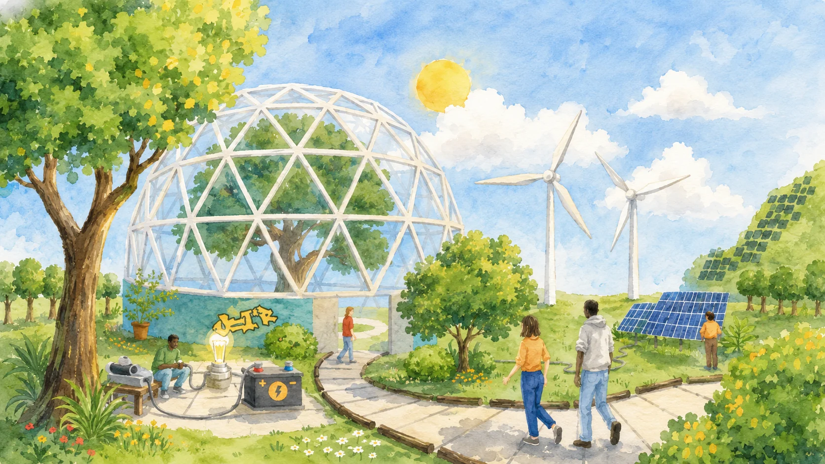 Aquarell-Illustration der Lernwelt Elektro Lab