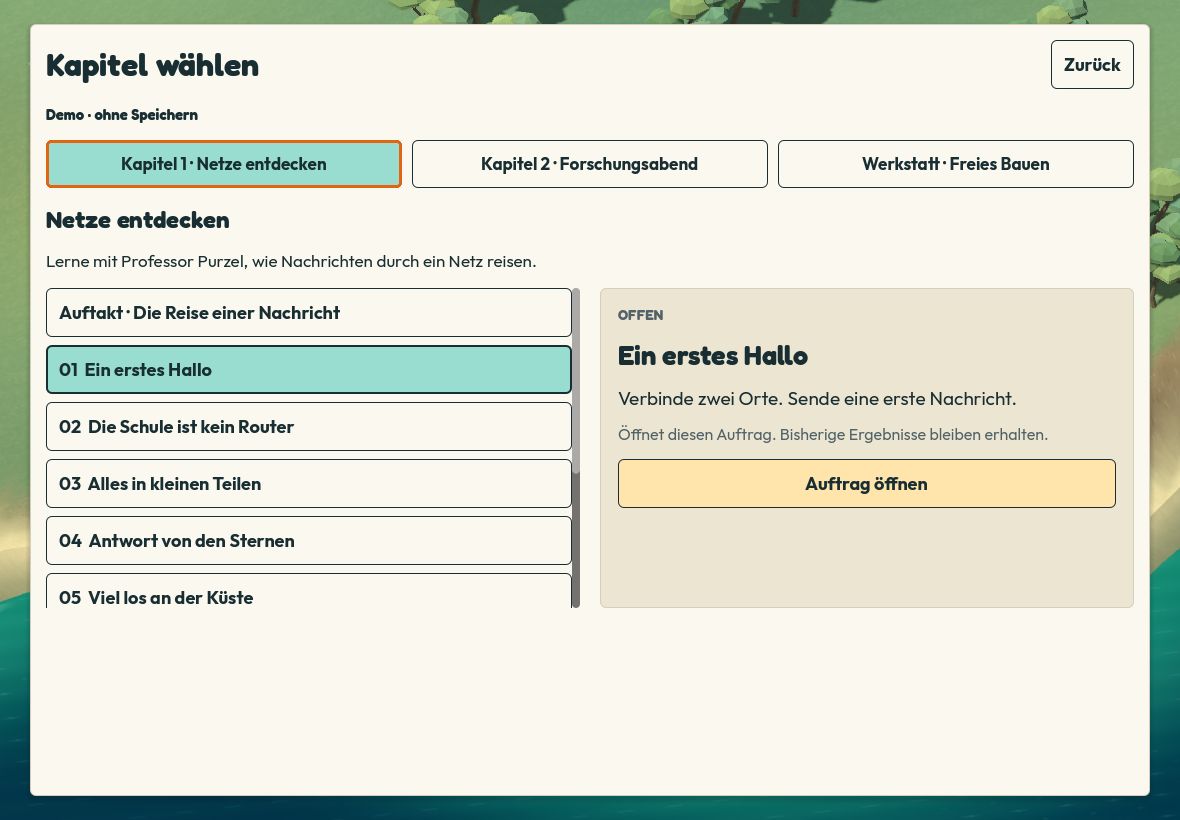 Die überarbeitete Kapitelauswahl von Signal Coast mit gut erreichbaren Menüaktionen.